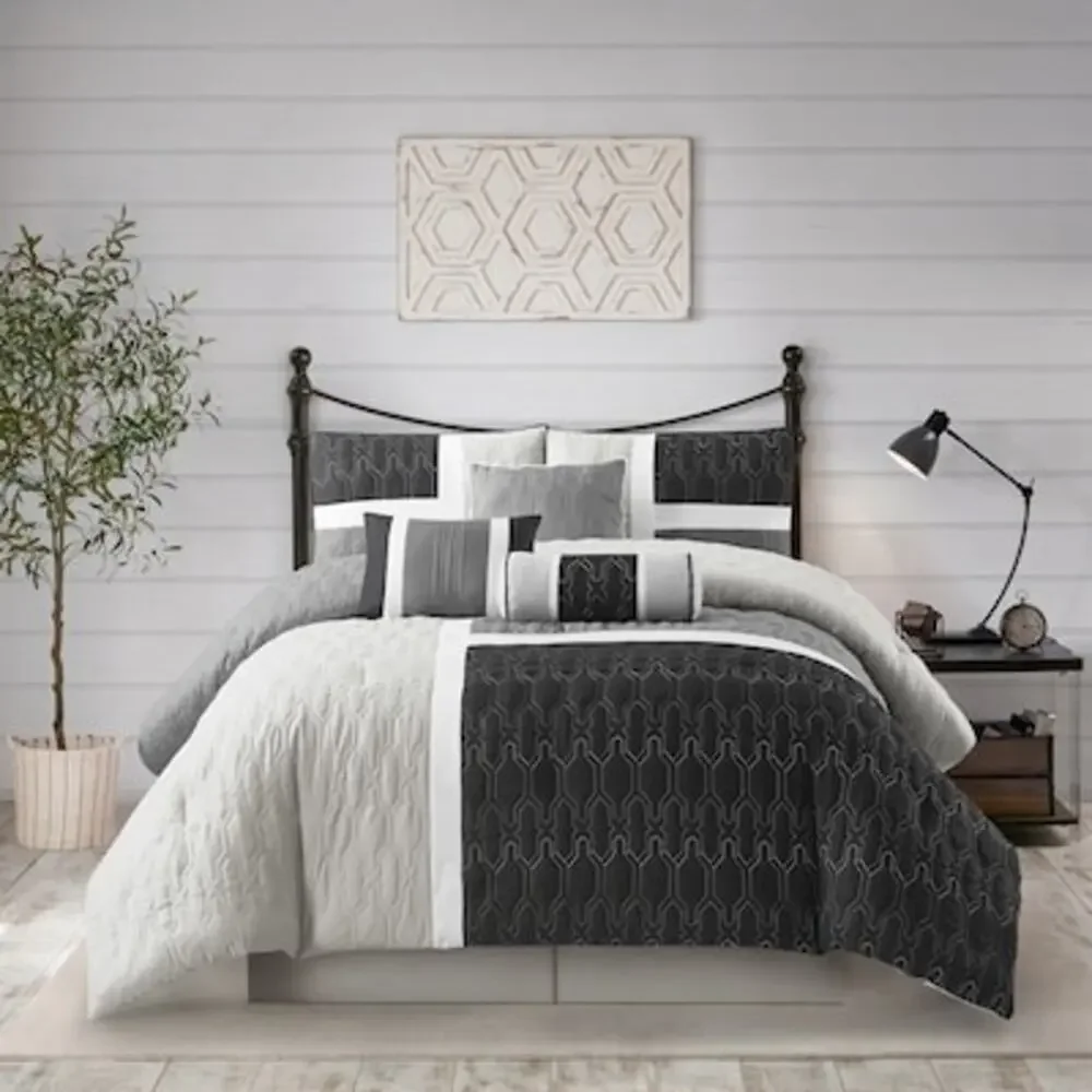 NEW! Nanshing Natalia / Stratford Park Palmira 7PC Comforter Set Cal King Grey